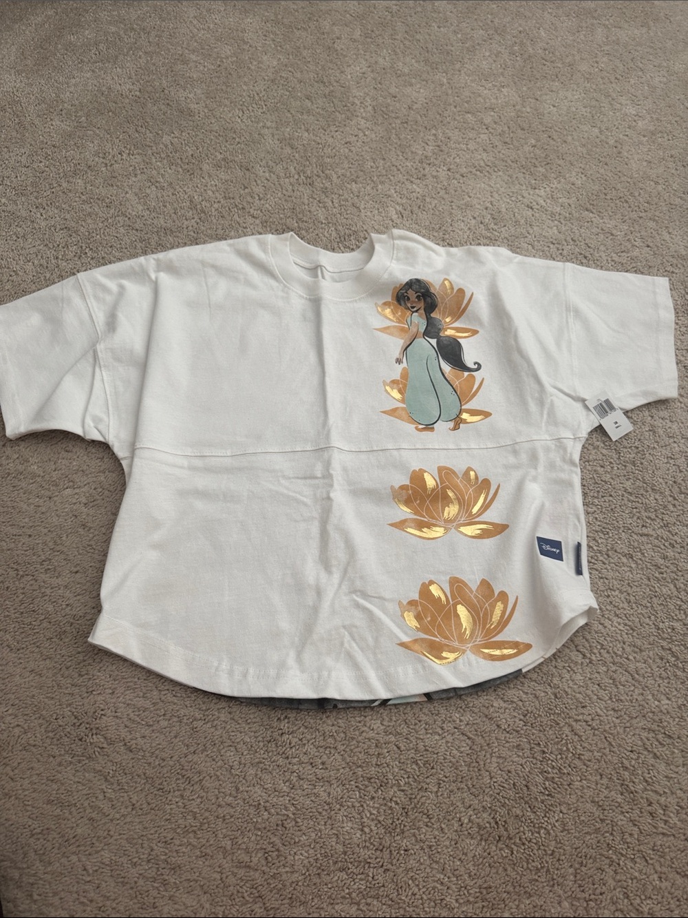 Disney White Girls' Graphic Tee with Gold Floral Detail